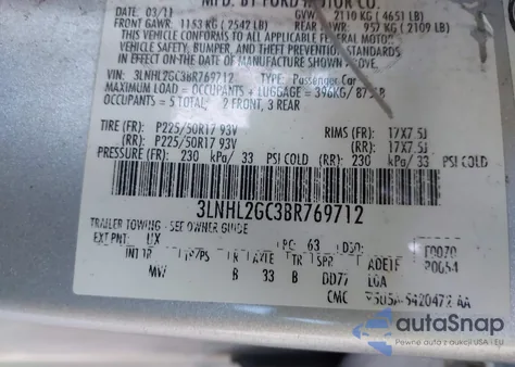 2011 Lincoln Mkz z USA, uszkodzony, nr VIN 3LNHL2GC3BR769712